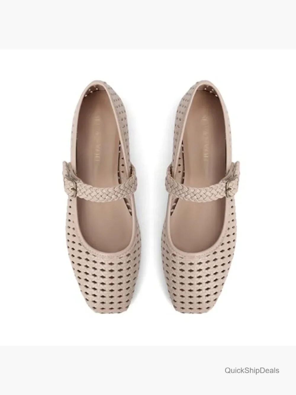 Breathable Woven Leather Mary Janes Ballet Flats Slip On Round Toe